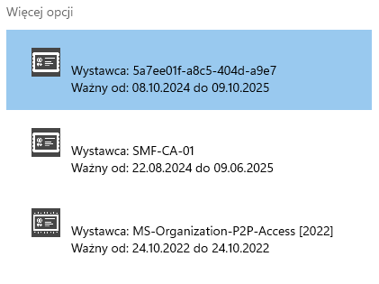 Więcej opcji certyfikatów