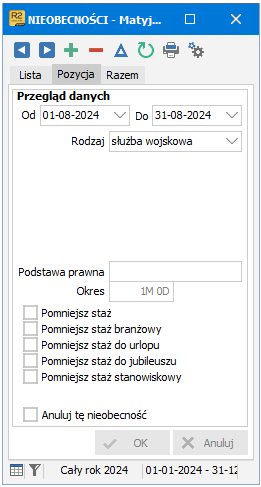 Wprowadzanie nieobecności służby wojskowej