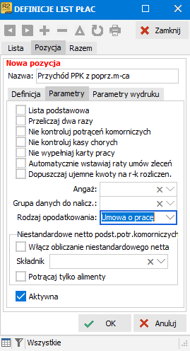 Ustawienie rodzaju opodatkowania w definicji listy płac
