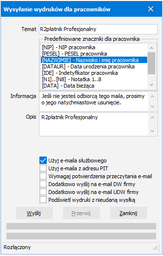 Zrzut ekranu – konfiguracja wysyłki
