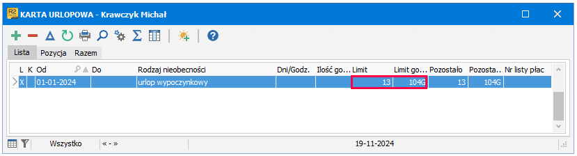 Ustawienie limitu urlopu
