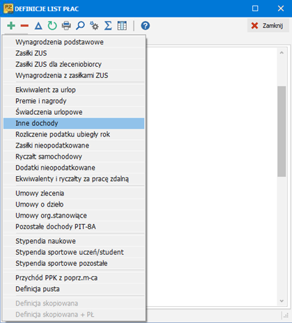 Tworzenie definicji listy płac