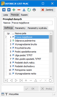 Dodawanie pól do definicji listy płac