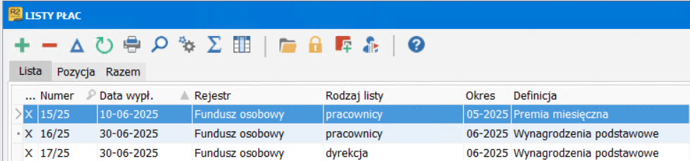 Zrzut ekranu – lista płac