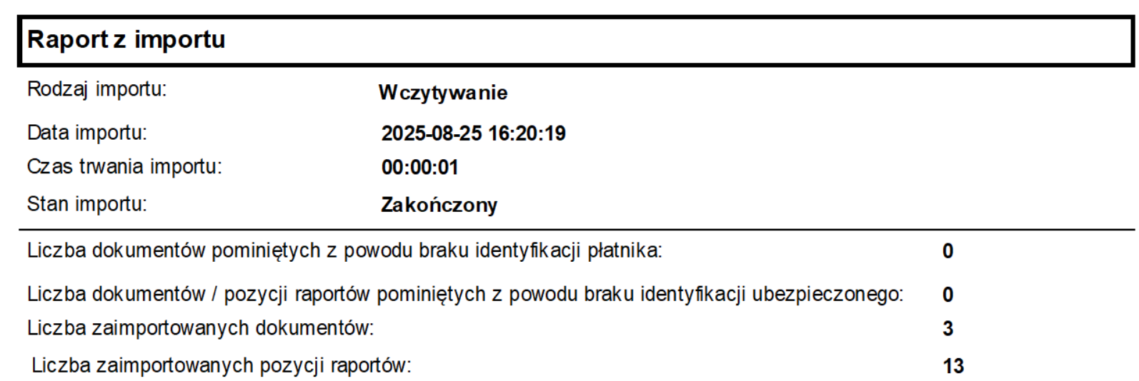 Zrzut ekranu – raport eksportu