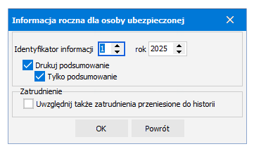 Opcje wydruku informacji rocznej