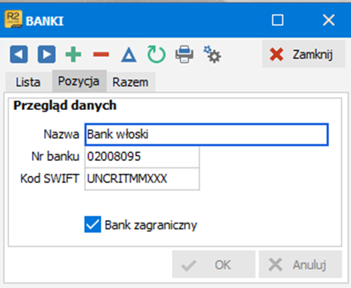 Formularz z polem kodu SWIFT