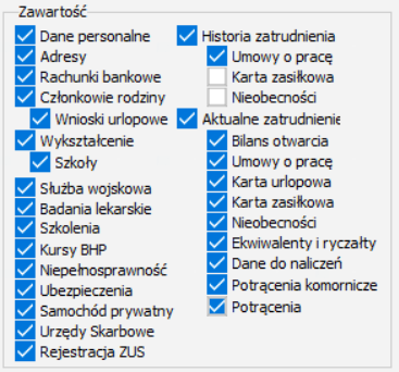 Opcje zawartości importu