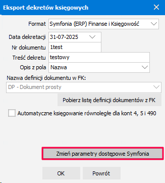 Zmień parametry dostępowe