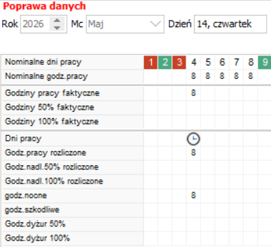Karta pracy nocne ręczne
