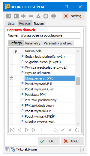 Pole systemowe Ubezp.emeryt. – PPE w definicji listy płac – R2Płatnik