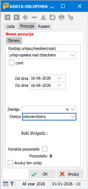 Okno dodawania