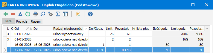 Wpisy w Karcie urlpowej