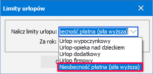 Wybór typu nieobecności