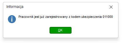 Komunikat o rejestracji pracownika na innym kodzie tytułu ubezpieczenia w Nowym R2Płatnik