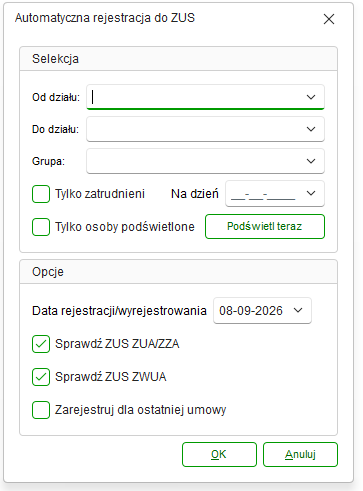 Menu kontekstowe z opcją Zatrudnienie i Wprowadź ZUA/ZZA/ZWUA w Symfonii R2Płatnik