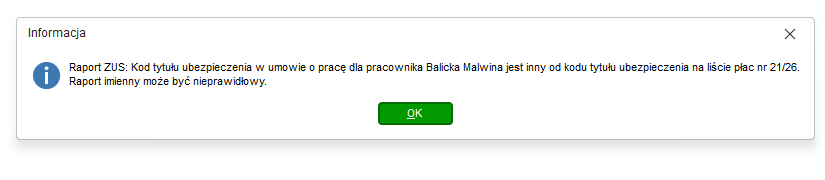Komunikat o niezgodności kodów tytułu ubezpieczenia przy raporcie miesięcznym ZUS w Nowym R2Płatnik