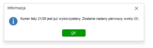 Komunikat o zajętym numerze listy płac w Nowym R2Płatnik