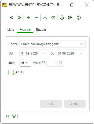 Ewidencja Ekwiwalenty i ryczałty z danymi pracy zdalnej w Nowym R2Płatnik
