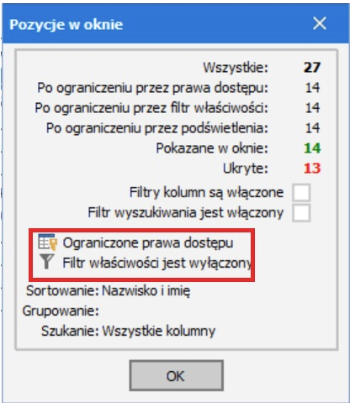 Ikona Pozycje w oknie z informacją o filtrach w Symfonii R2Płatnik