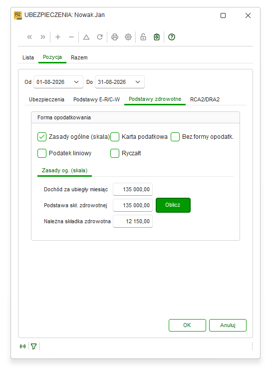 Obliczanie składki zdrowotnej w Nowym R2Płatnik
