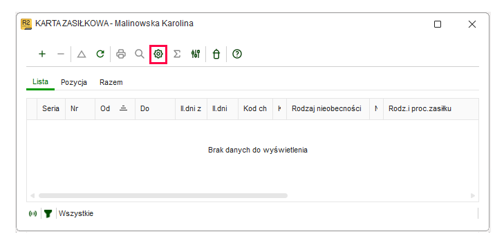 Ikona Właściwości na górnym pasku okna w Nowym R2Płatnik
