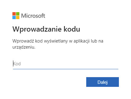 Okno autoryzacji w przeglądarce – wklejanie kodu