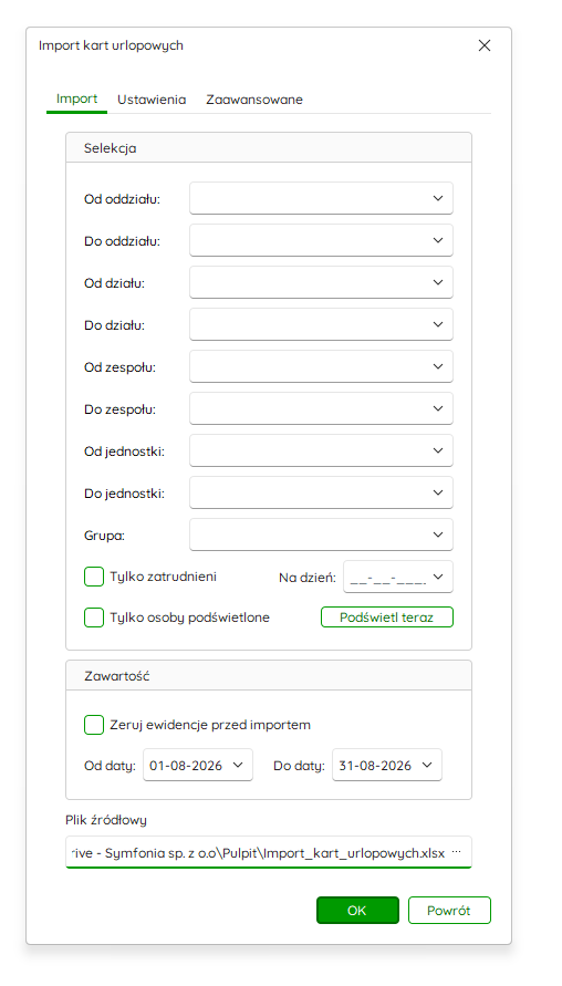 Zakładka Import – selekcja danych do importu – Nowy R2Płatnik