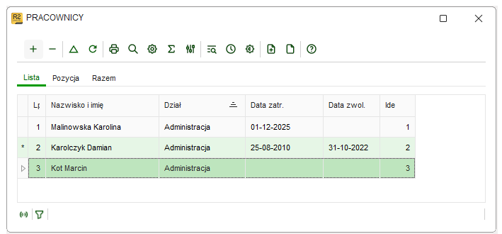 Podświetlony rekord po przejściu na inny rekord w Nowym R2Płatnik