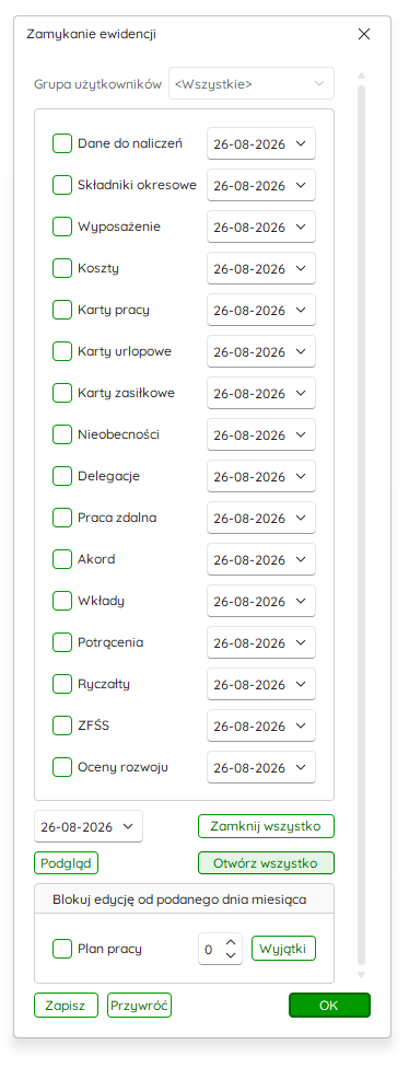 Okno zamykania ewidencji – Nowy R2Płatnik