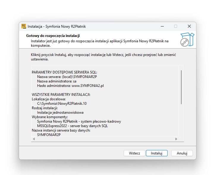Parametry instalacji – Nowy R2Płatnik