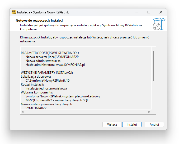 Rozpoczęcie instalacji – Nowy R2Płatnik