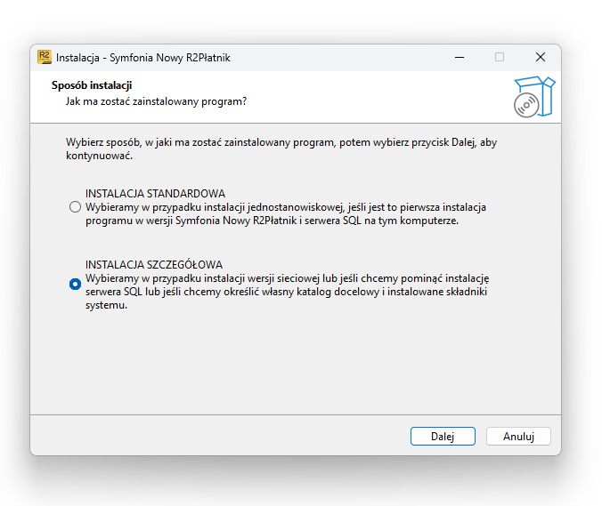 Wybór instalacji szczegółowej – Nowy R2Płatnik