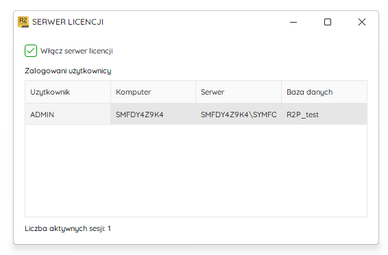 Okno serwera licencji – Nowy R2Płatnik