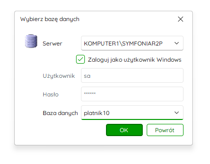 Okno zmiany bazy danych – Nowy R2Płatnik