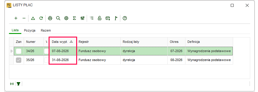 Lista płac z datą wypłaty w okresie deklaracji ZUS w Nowym R2Płatnik