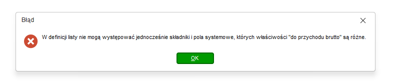 Komunikat blokady dodawania składnika o innym ustawieniu do przychodu w Nowym R2Płatnik
