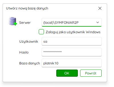 Okno tworzenia nowej bazy danych