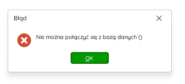 Komunikat o braku połączenia z bazą danych