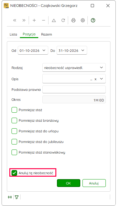 Anulowanie nieobecności usprawiedliwionej – Nowy R2Płatnik