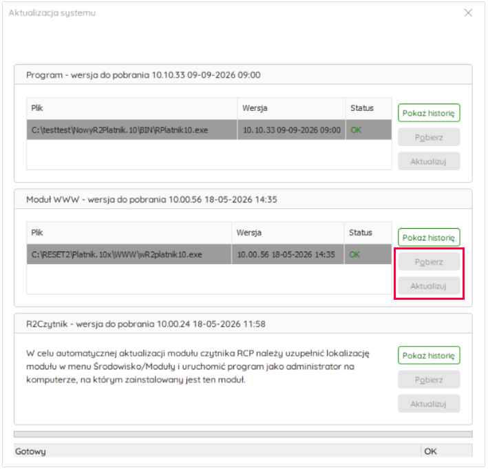Aktualizacja modułu WWW z poziomu programu – Nowy R2Płatnik
