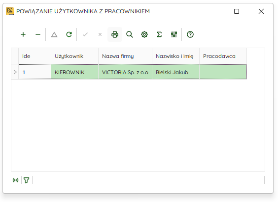 Tabela powiązań użytkownika z pracownikiem – Nowy R2Płatnik