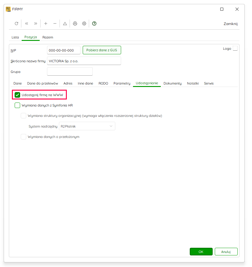 Udostępnianie firmy na WWW – Nowy R2Płatnik