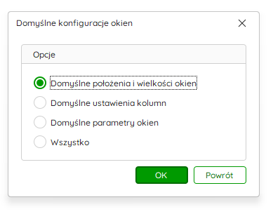 Okno Domyślne konfiguracje okien – Nowy R2Płatnik