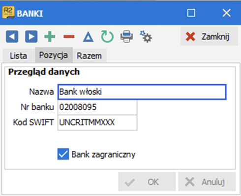 Uzupełnione dane banku zagranicznego – R2Płatnik