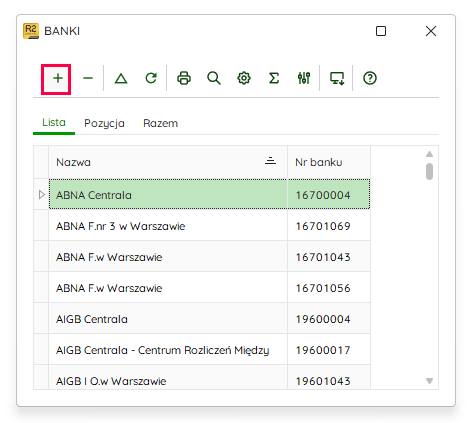 Okno dodawania banku w bibliotece banków – Nowy R2Płatnik