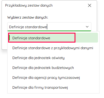 Okno Przykładowy zestaw danych – Nowy R2Płatnik