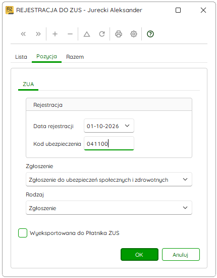 Ewidencja Rejestracja do ZUS z nowym zgłoszeniem ZUA – Nowy R2Płatnik