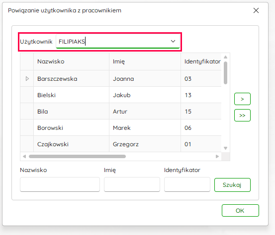 Pole Użytkownik w tabeli powiązań z pracownikiem – Nowy R2Płatnik