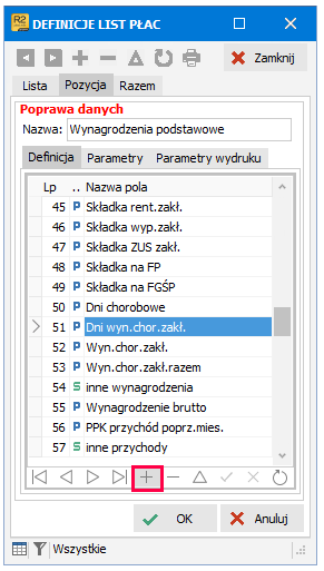 Wstawianie nowego pola w definicji listy płac – R2Płatnik